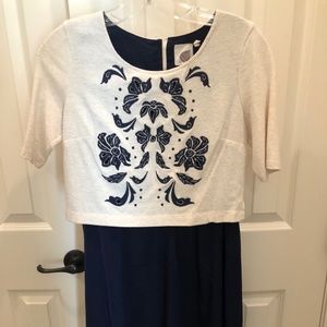 Anthropologie Lilka brand dress, navy and ivory, soft dress, size XS